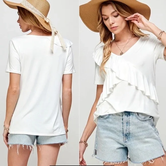 MELON Women’s Ruffle Front V-Neck Top L - Picture 3 of 3